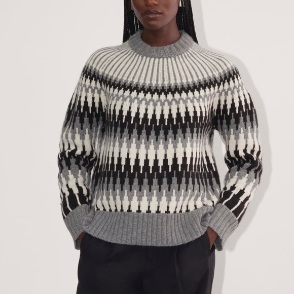 Everlane Sweaters - Everlane The Fair Isle 100% Wool Crewneck Black White Scandinavian Sweater XL